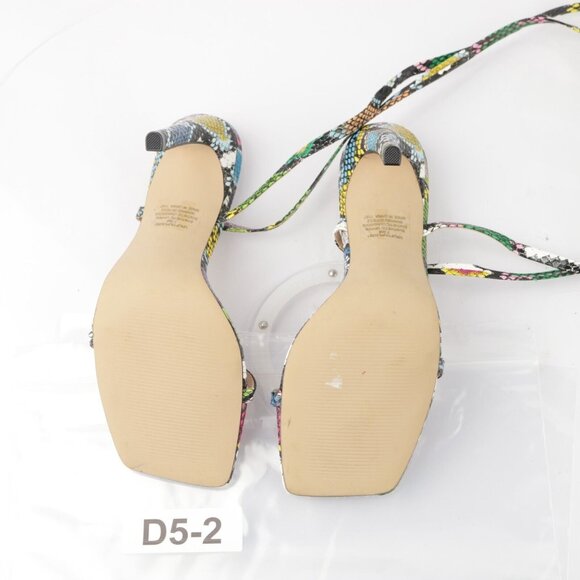 Steve Madden Womens Uplift Sandal Size 7.5 Multicolor Snake Strappy Ankle Wrap - Picture 10 of 13